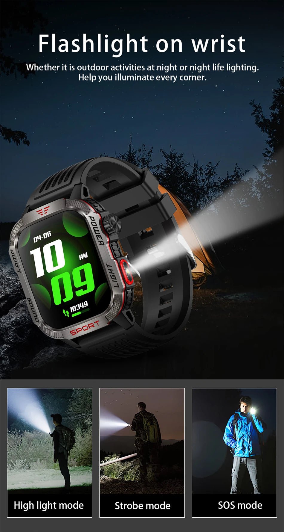 LIGE-Montre intelligente aste pour homme, batterie 600mAh, connexion pour tous les smartphones, lampe de poche LED, montre intelligente étanche pour le sport - Golden High-Tech