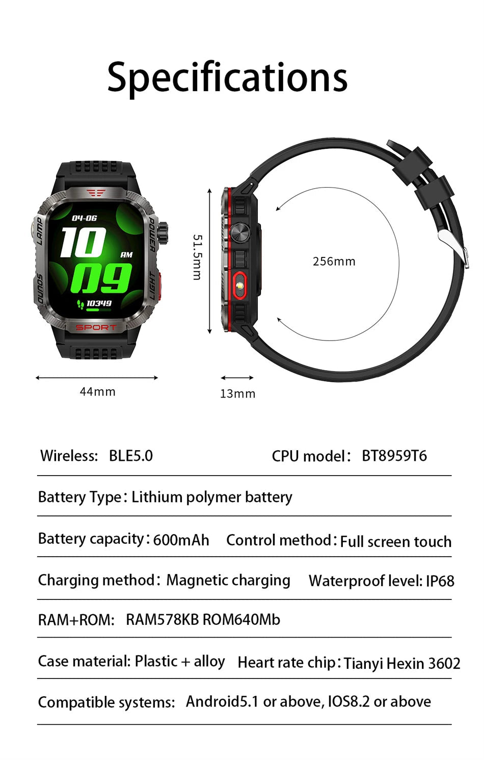 LIGE-Montre intelligente aste pour homme, batterie 600mAh, connexion pour tous les smartphones, lampe de poche LED, montre intelligente étanche pour le sport - Golden High-Tech