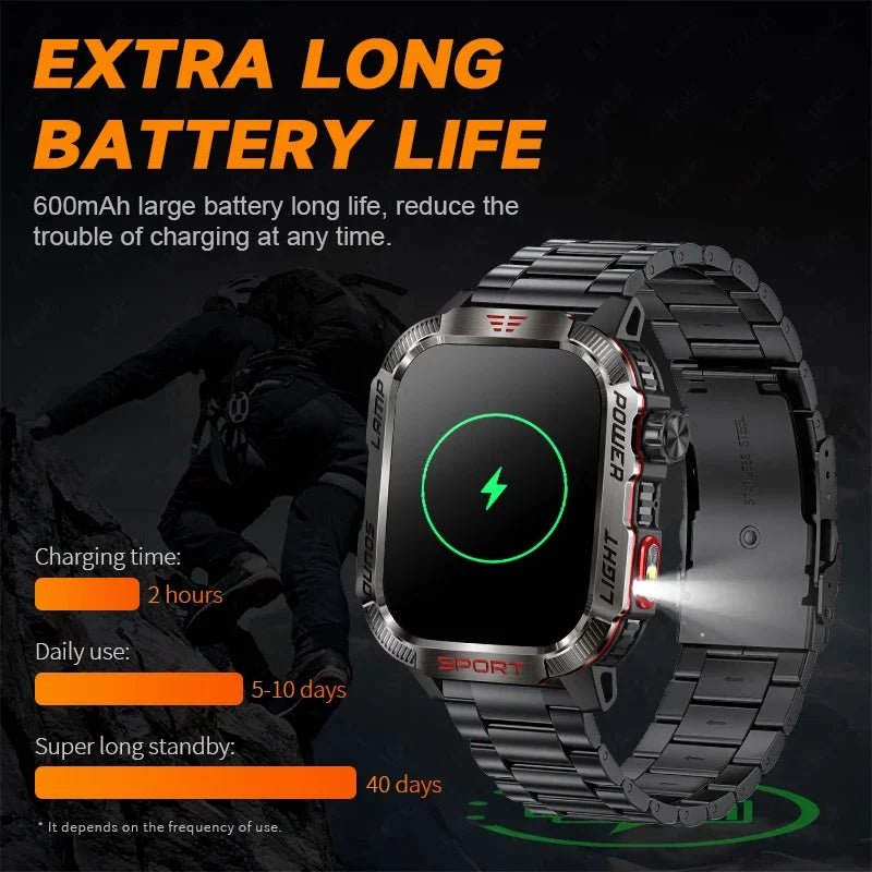 LIGE-Montre intelligente aste pour homme, batterie 600mAh, connexion pour tous les smartphones, lampe de poche LED, montre intelligente étanche pour le sport - Golden High-Tech