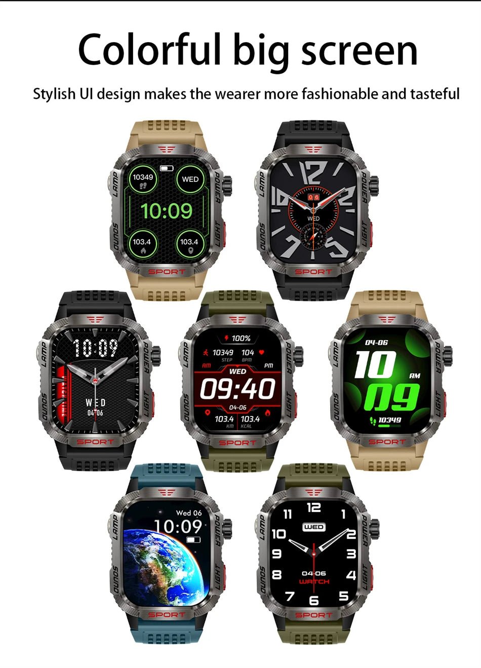 LIGE-Montre intelligente aste pour homme, batterie 600mAh, connexion pour tous les smartphones, lampe de poche LED, montre intelligente étanche pour le sport - Golden High-Tech