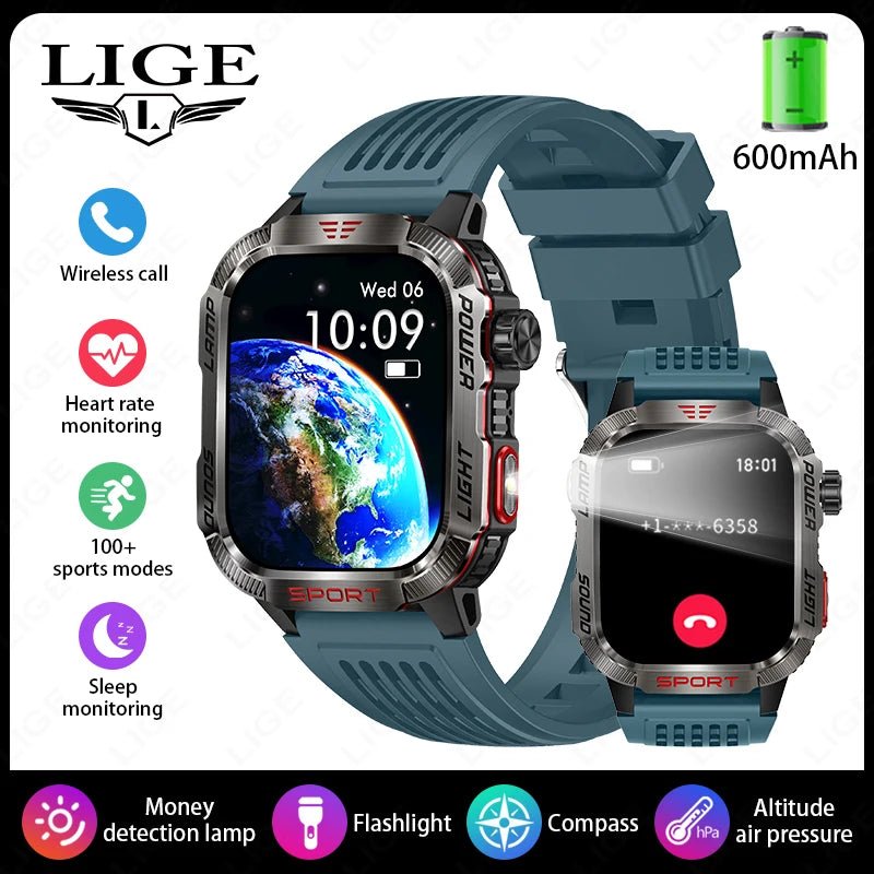 LIGE-Montre intelligente aste pour homme, batterie 600mAh, connexion pour tous les smartphones, lampe de poche LED, montre intelligente étanche pour le sport - Golden High-Tech