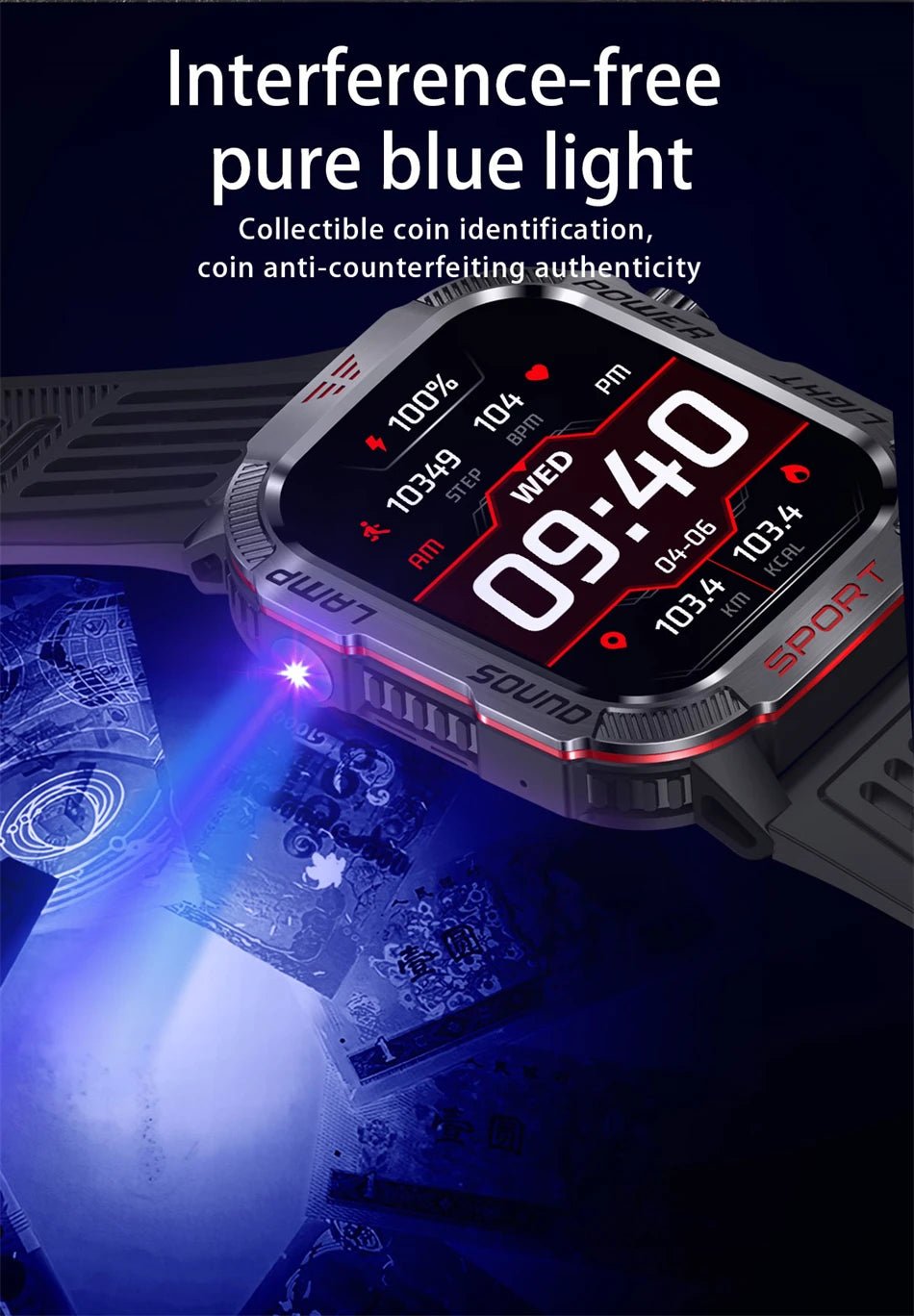 LIGE-Montre intelligente aste pour homme, batterie 600mAh, connexion pour tous les smartphones, lampe de poche LED, montre intelligente étanche pour le sport - Golden High-Tech