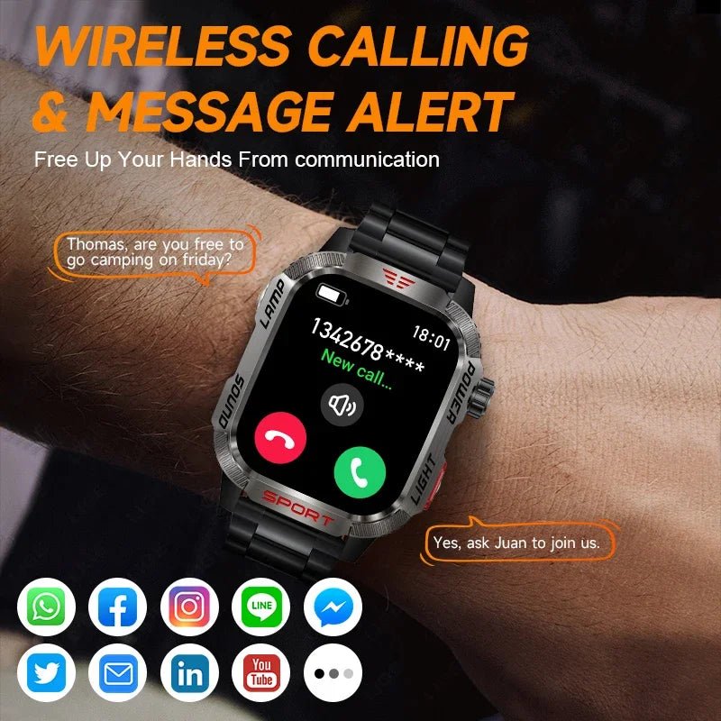 LIGE-Montre intelligente aste pour homme, batterie 600mAh, connexion pour tous les smartphones, lampe de poche LED, montre intelligente étanche pour le sport - Golden High-Tech