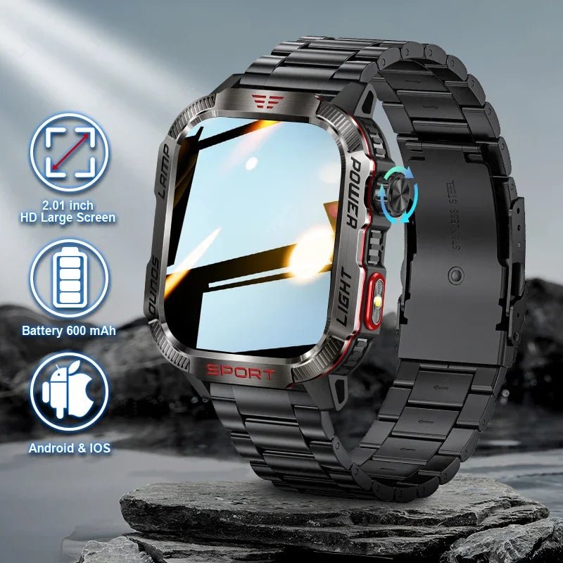 LIGE-Montre intelligente aste pour homme, batterie 600mAh, connexion pour tous les smartphones, lampe de poche LED, montre intelligente étanche pour le sport - Golden High-Tech