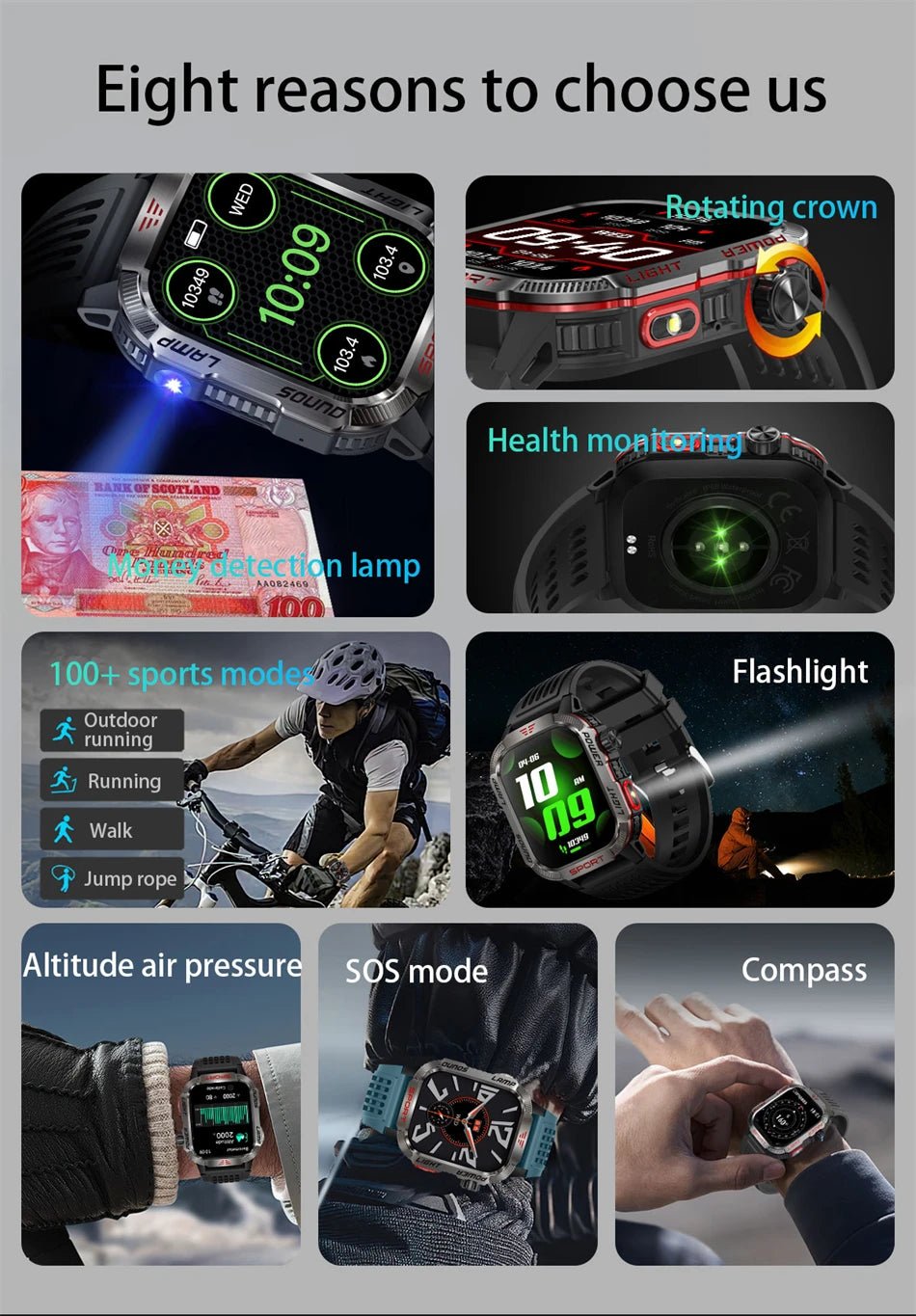 LIGE-Montre intelligente aste pour homme, batterie 600mAh, connexion pour tous les smartphones, lampe de poche LED, montre intelligente étanche pour le sport - Golden High-Tech
