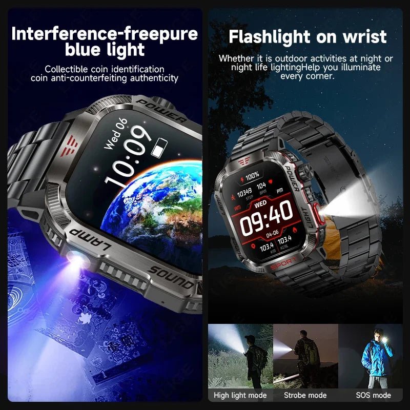 LIGE-Montre intelligente aste pour homme, batterie 600mAh, connexion pour tous les smartphones, lampe de poche LED, montre intelligente étanche pour le sport - Golden High-Tech