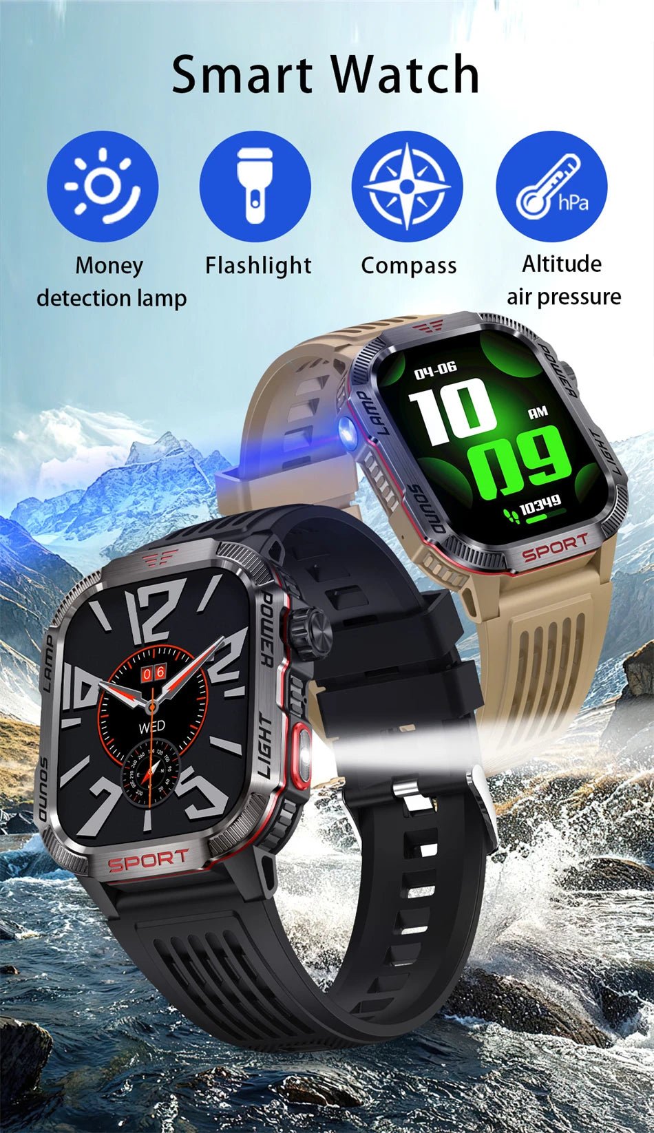 LIGE-Montre intelligente aste pour homme, batterie 600mAh, connexion pour tous les smartphones, lampe de poche LED, montre intelligente étanche pour le sport - Golden High-Tech