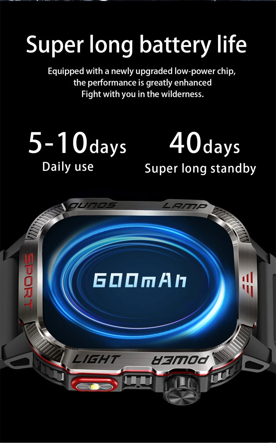 LIGE-Montre intelligente aste pour homme, batterie 600mAh, connexion pour tous les smartphones, lampe de poche LED, montre intelligente étanche pour le sport - Golden High-Tech
