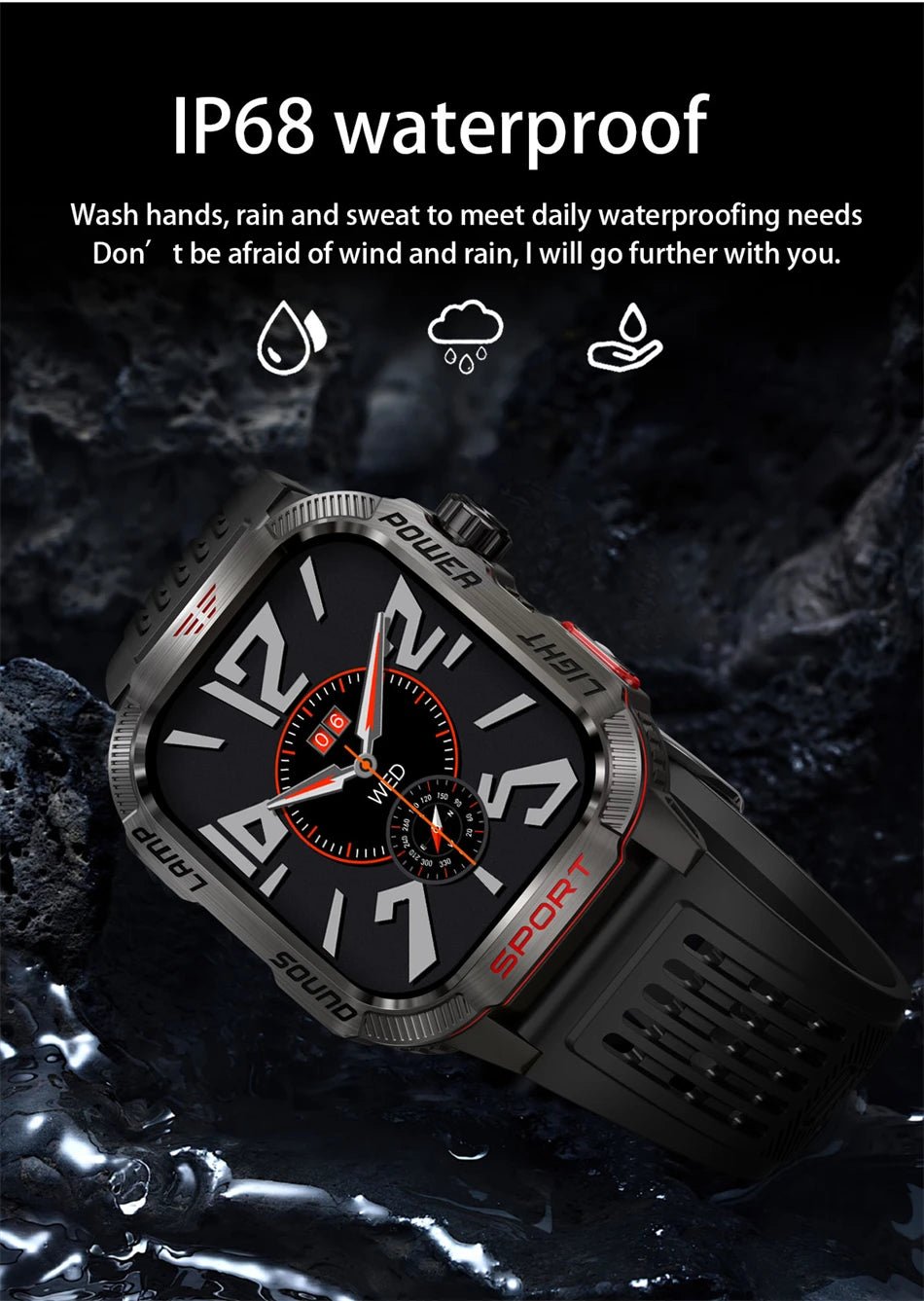 LIGE-Montre intelligente aste pour homme, batterie 600mAh, connexion pour tous les smartphones, lampe de poche LED, montre intelligente étanche pour le sport - Golden High-Tech