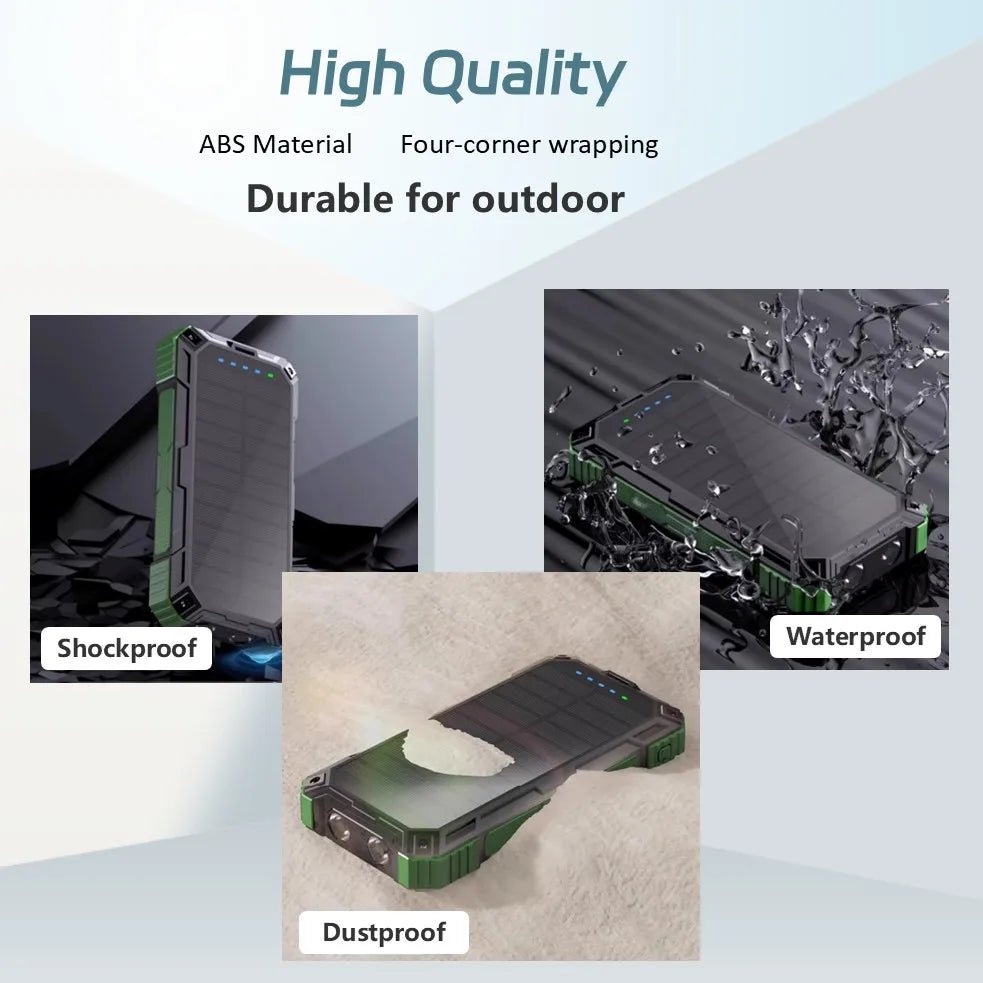 Long-lasting Solar Power Bank, Portable Solar External Battery Pack Built-in Cables, Portable Wireless Charger with Solar Panel - Golden High-Tech