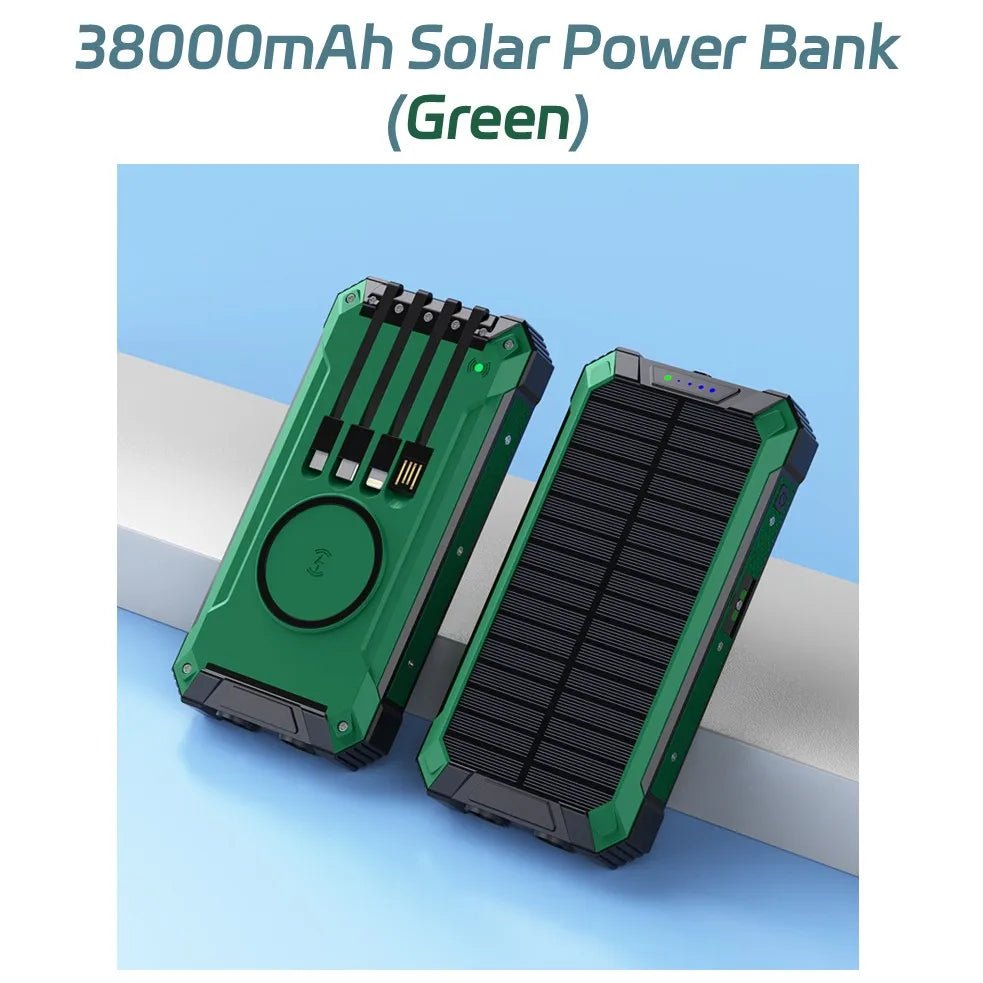 Long-lasting Solar Power Bank, Portable Solar External Battery Pack Built-in Cables, Portable Wireless Charger with Solar Panel - Golden High-Tech
