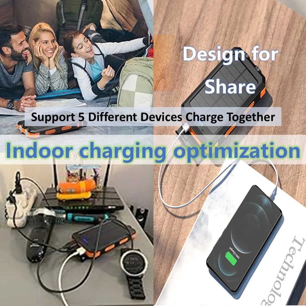 Long-lasting Solar Power Bank, Portable Solar External Battery Pack Built-in Cables, Portable Wireless Charger with Solar Panel - Golden High-Tech