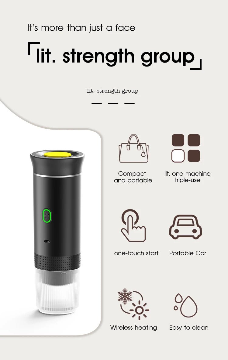 Machine à café expresso électrique Portable sans fil, pour voiture et maison, Camping, 3 en 1, capsules de poudre, cafetière de voyage - Golden High-Tech