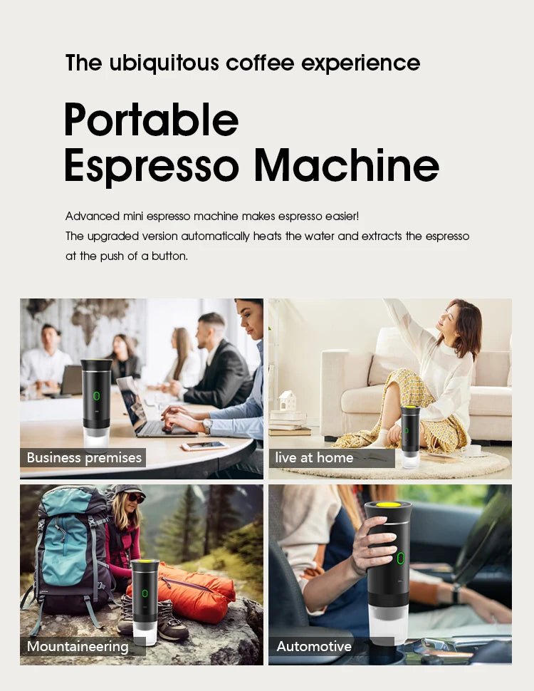 Machine à café expresso électrique Portable sans fil, pour voiture et maison, Camping, 3 en 1, capsules de poudre, cafetière de voyage - Golden High-Tech