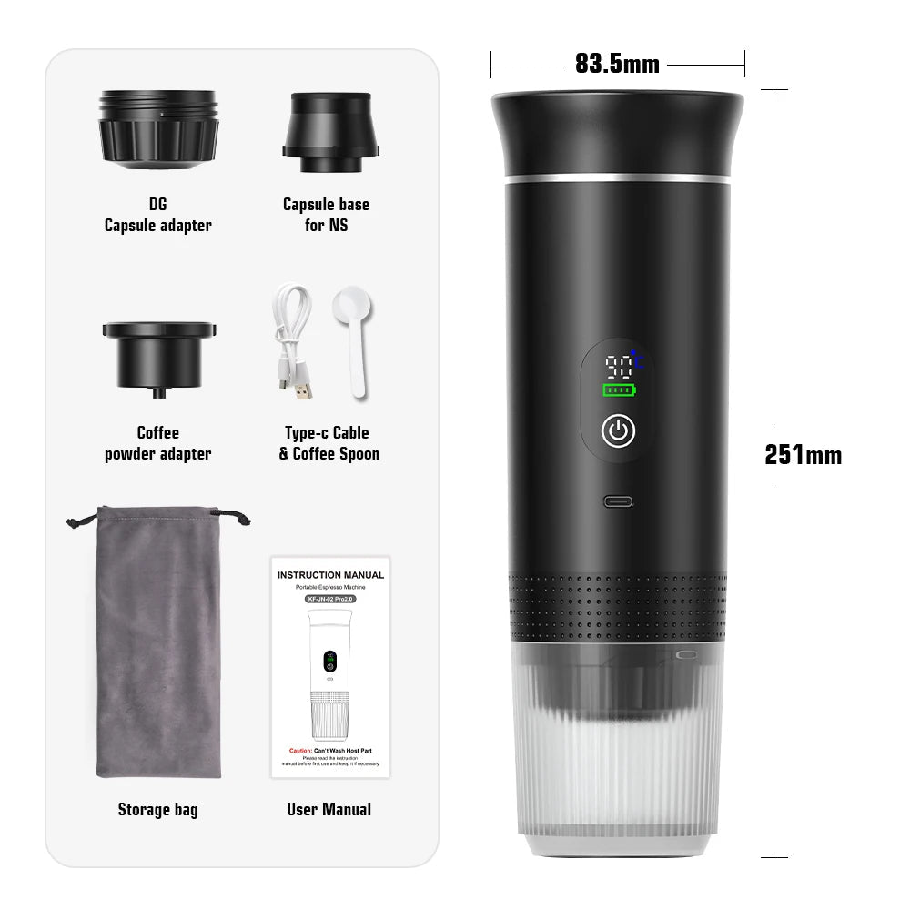 Machine à café expresso électrique Portable sans fil, pour voiture et maison, Camping, 3 en 1, capsules de poudre, cafetière de voyage - Golden High-Tech