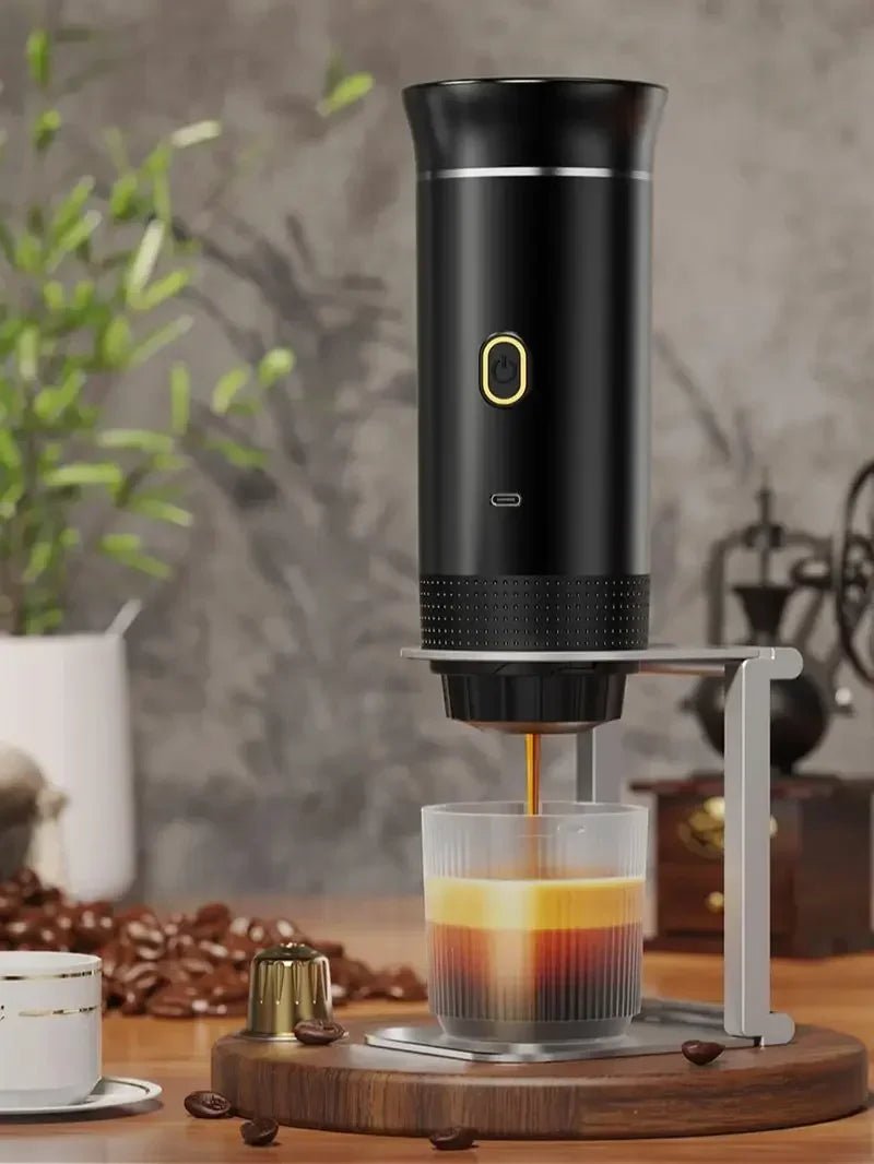 Machine à café expresso électrique Portable sans fil, pour voiture et maison, Camping, 3 en 1, capsules de poudre, cafetière de voyage - Golden High-Tech