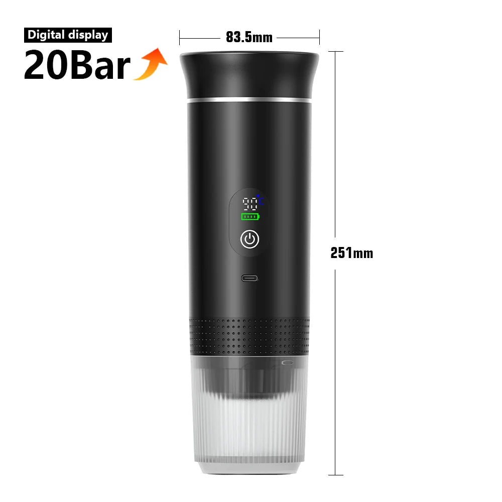 Machine à café expresso électrique Portable sans fil, pour voiture et maison, Camping, 3 en 1, capsules de poudre, cafetière de voyage - Golden High-Tech