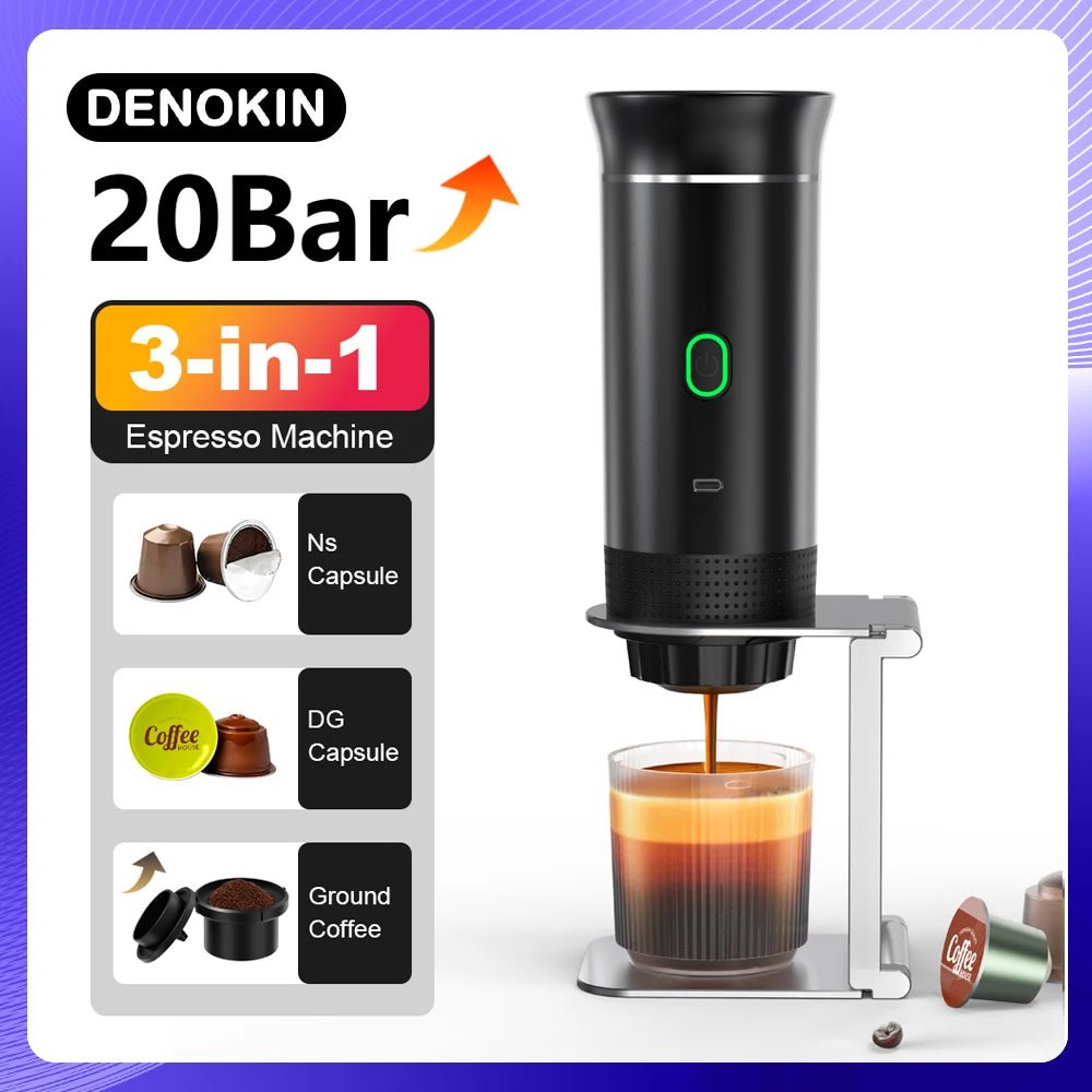 Machine à café expresso électrique Portable sans fil, pour voiture et maison, Camping, 3 en 1, capsules de poudre, cafetière de voyage - Golden High-Tech