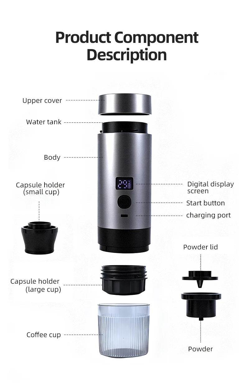 Machine à café expresso Portable, chauffage, Rechargeable, Extraction concentrée, pour voyage et bureau - Golden High-Tech