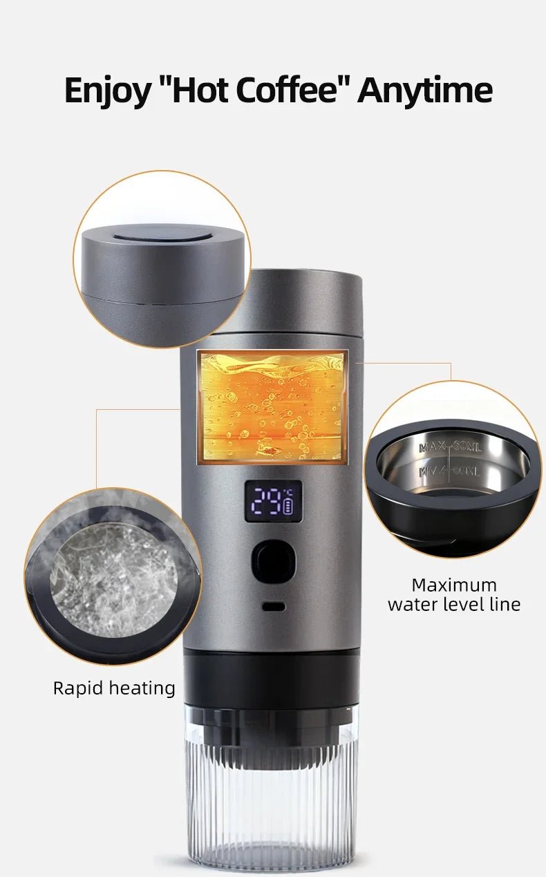 Machine à café expresso Portable, chauffage, Rechargeable, Extraction concentrée, pour voyage et bureau - Golden High-Tech