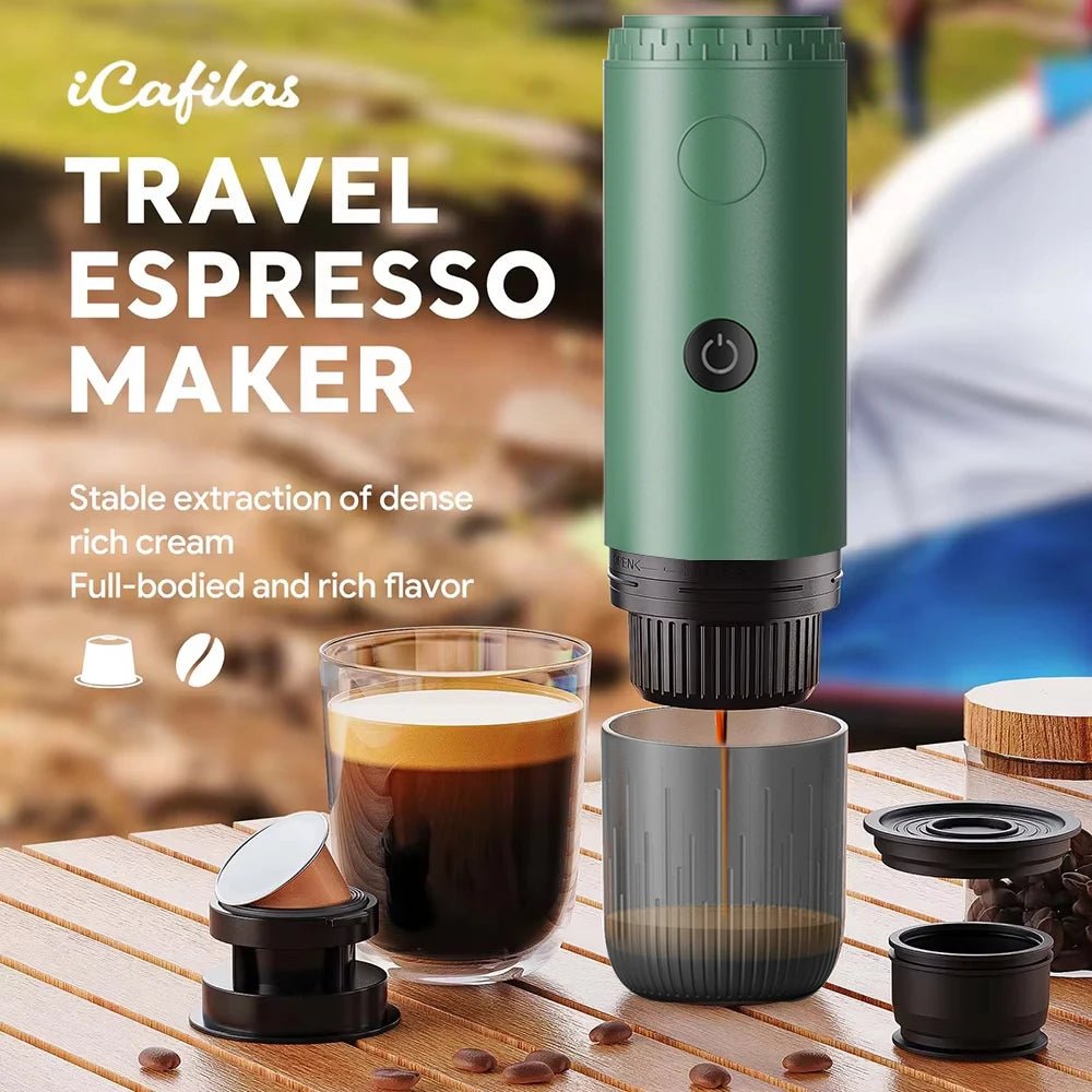 Machine à café expresso portable de voyage 2 en 1 pour voitures familles camping en plein air machine à café capsule poudre Nespresso - Golden High-Tech