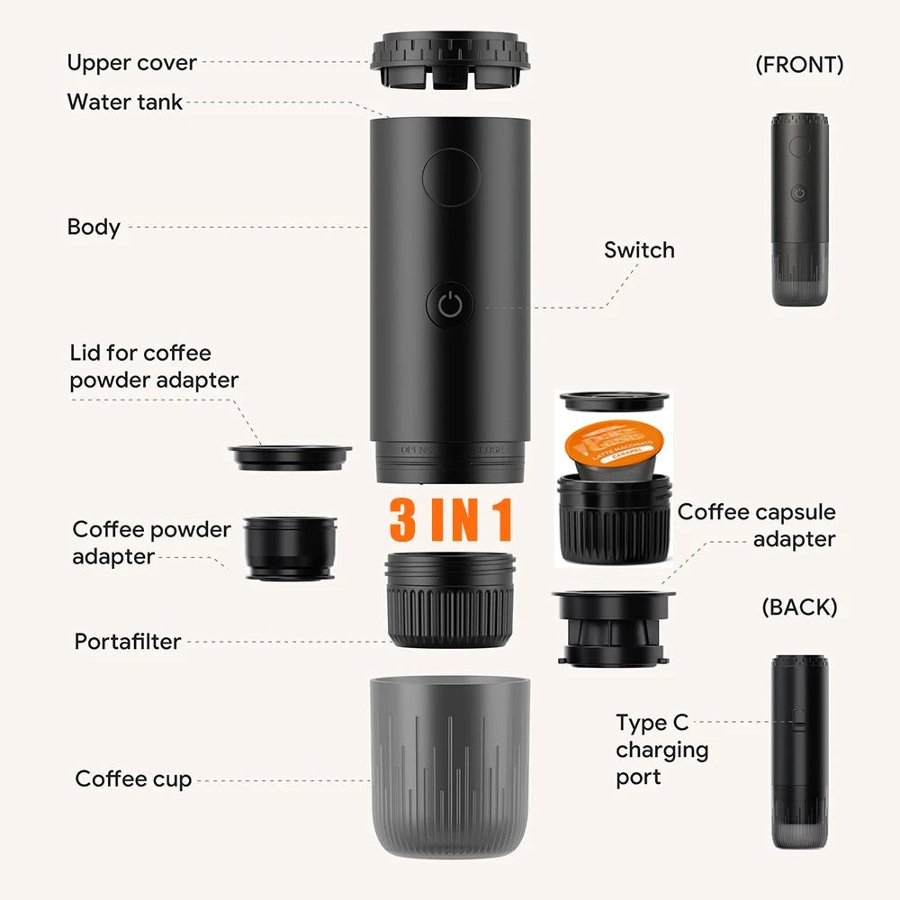 Machine à café expresso portable de voyage 2 en 1 pour voitures familles camping en plein air machine à café capsule poudre Nespresso - Golden High-Tech