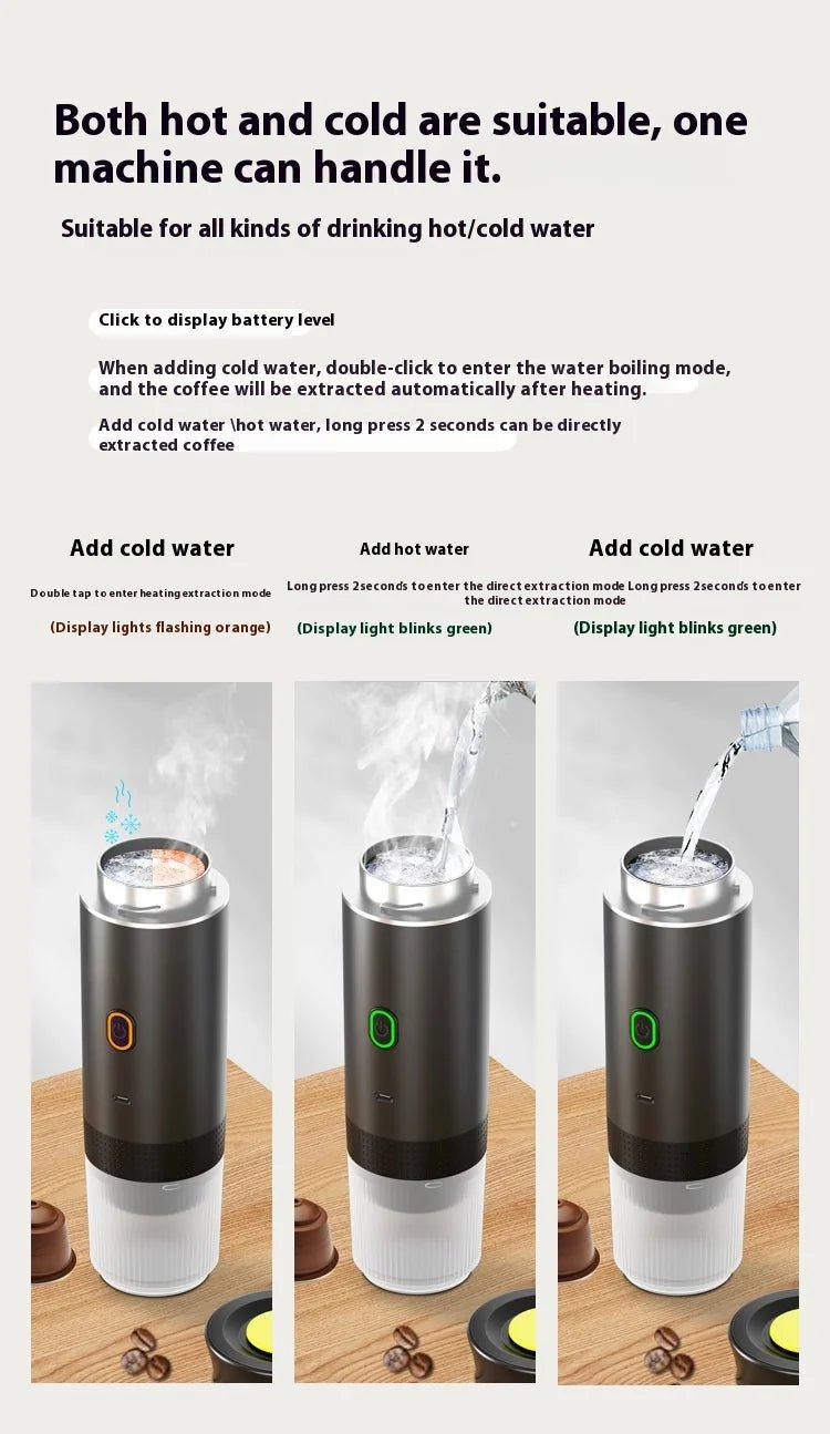 Machine à café portable électrique alimentée par USB, machine à café automatique à capsules pour l'extérieur, pour l'eau chaude et froide, facile à utiliser - Golden High-Tech