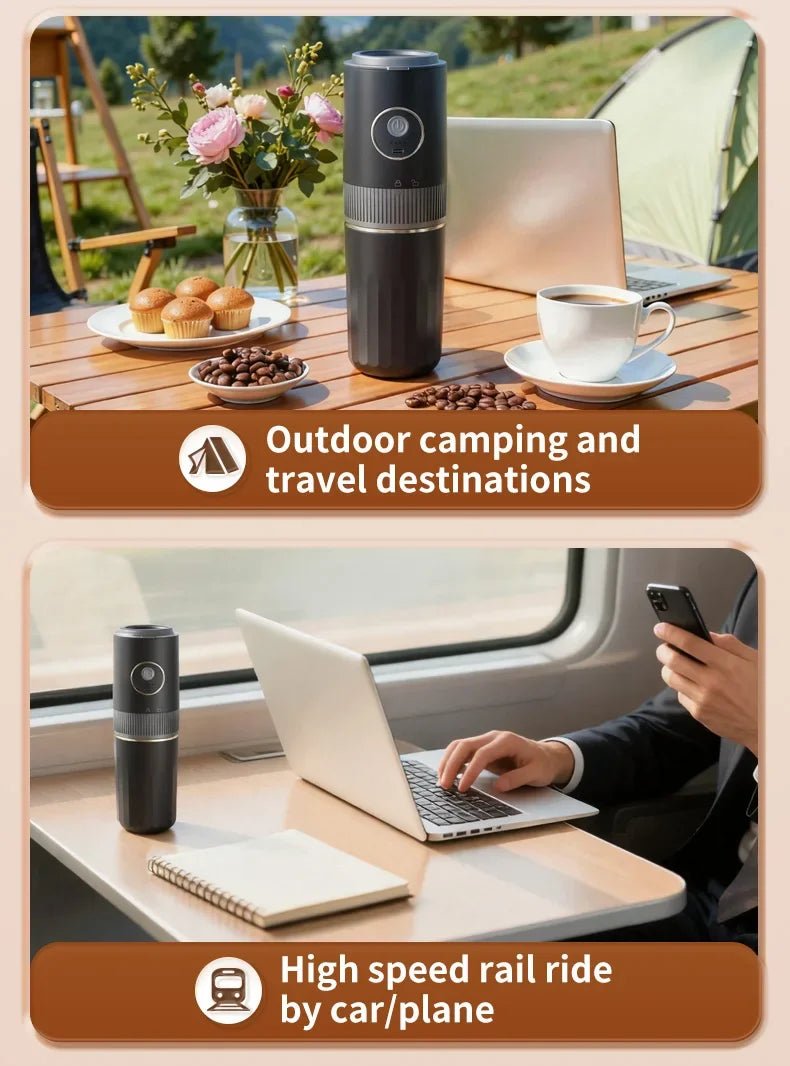 Machine à café portable sans fil 2-en-1 pour le camping en plein air - Broyeur de grains et cafetière manuelle portable - Golden High-Tech