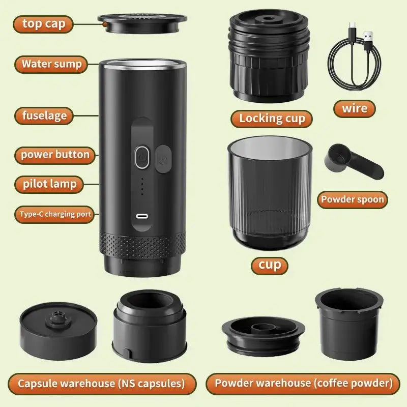 Machine à expresso Portable, 20 bars, chauffage, sans fil, Rechargeable - Golden High-Tech