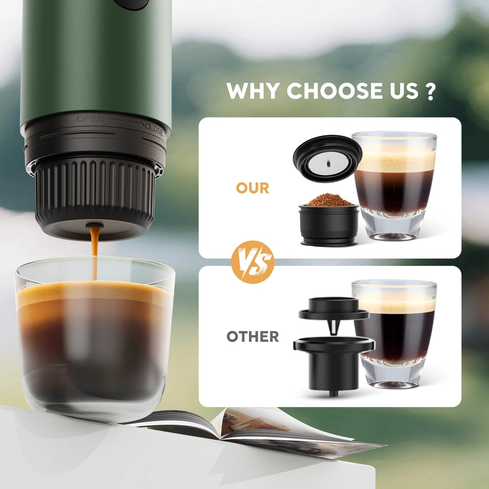 Machine à expresso Portable 3 en 1, cafetière de voyage pour Camping randonnée bureau auto-chauffante avec USB-C - Golden High-Tech