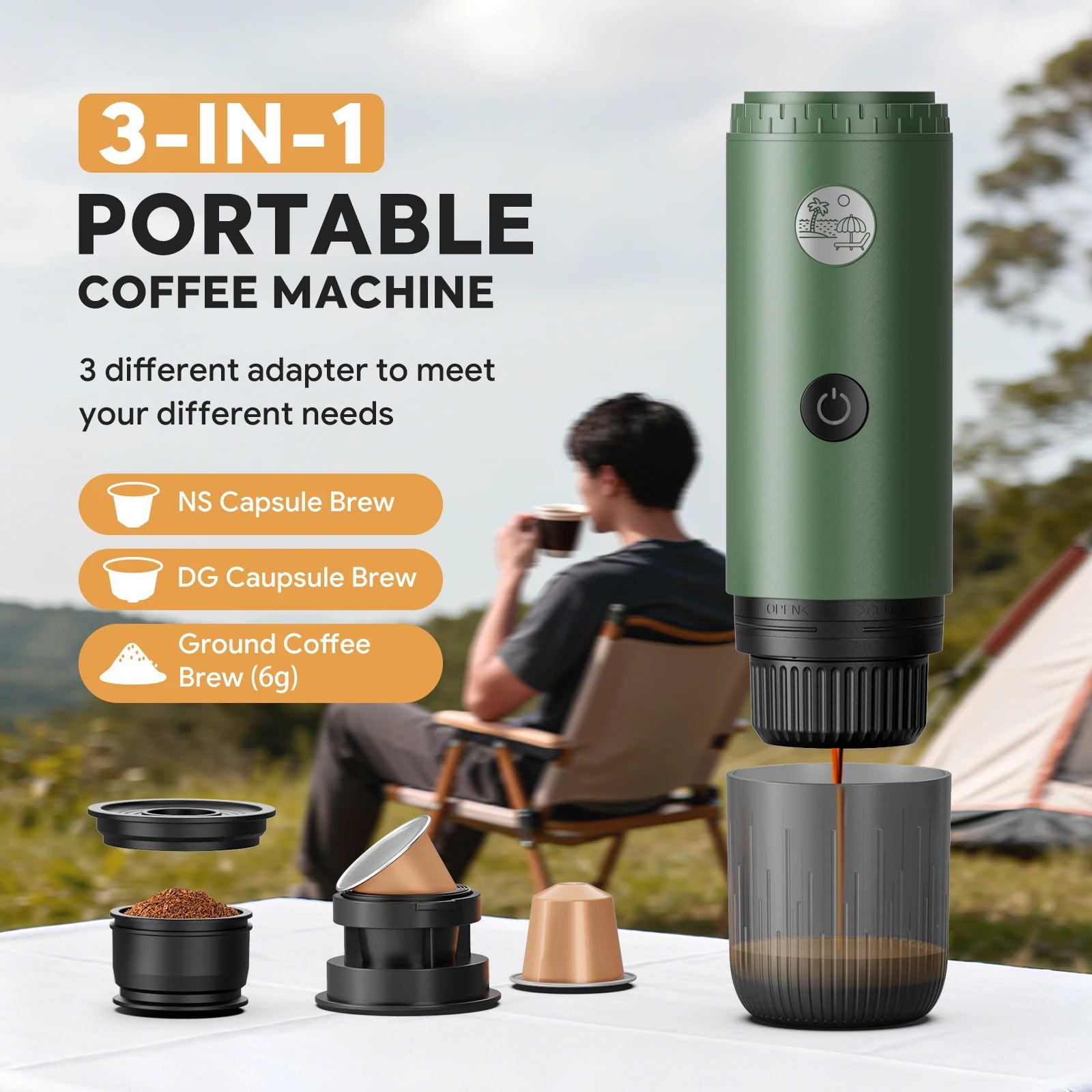 Machine à expresso Portable 3 en 1, cafetière de voyage pour Camping randonnée bureau auto-chauffante avec USB-C - Golden High-Tech
