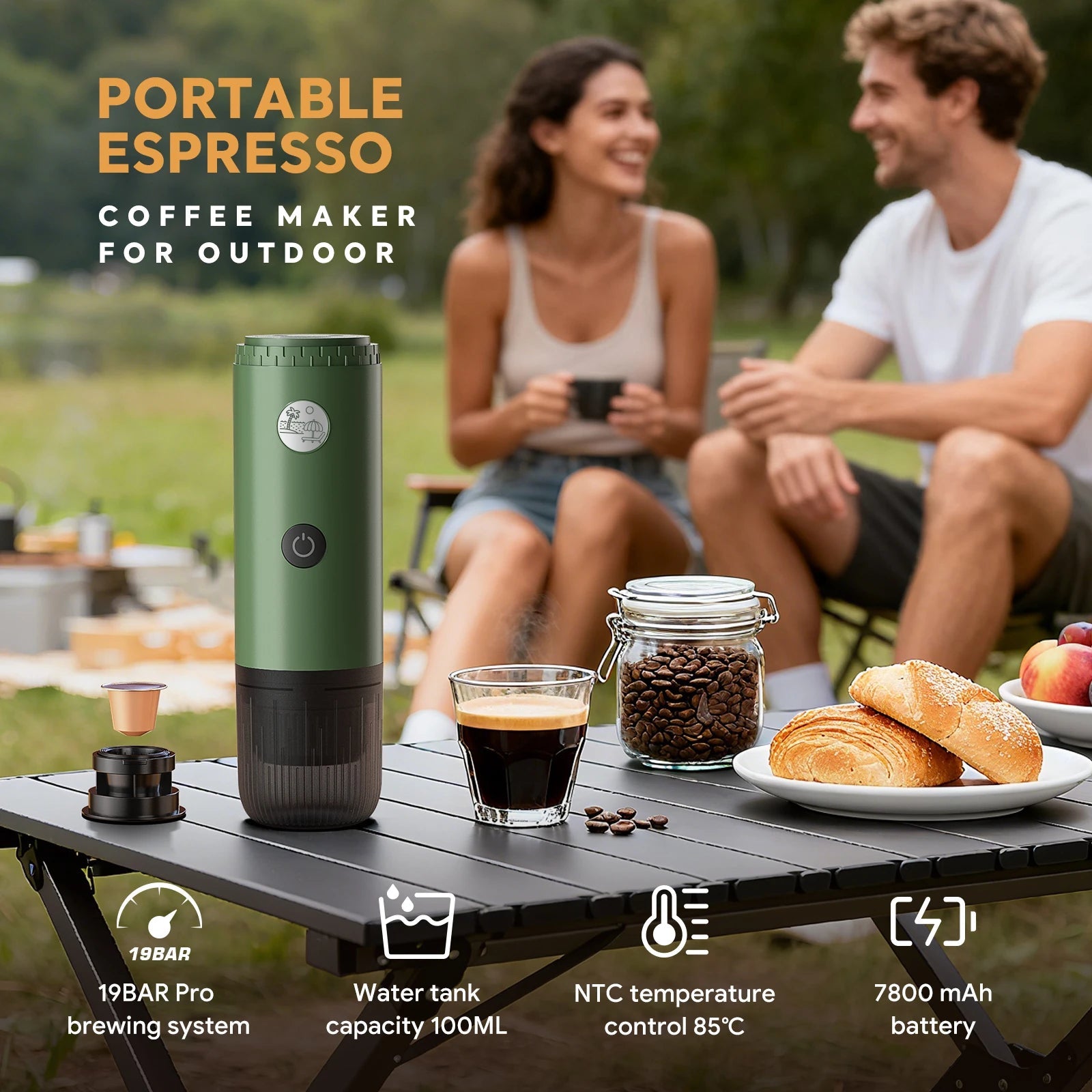 Machine à expresso Portable 3 en 1, cafetière de voyage pour Camping randonnée bureau auto-chauffante avec USB-C - Golden High-Tech