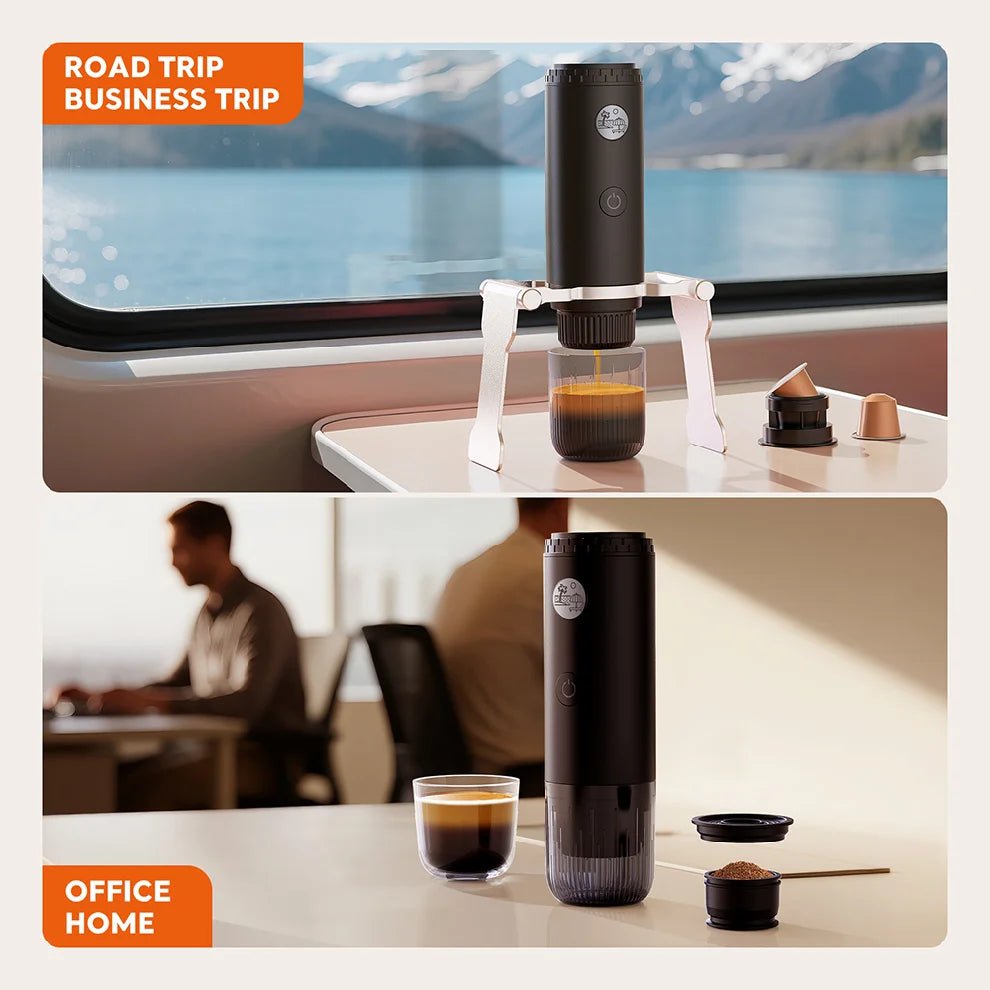 Machine à expresso portable 3-en-1, cafetière de voyage pour le camping, la randonnée, le bureau, auto-chauffante avec USB-C - Golden High-Tech