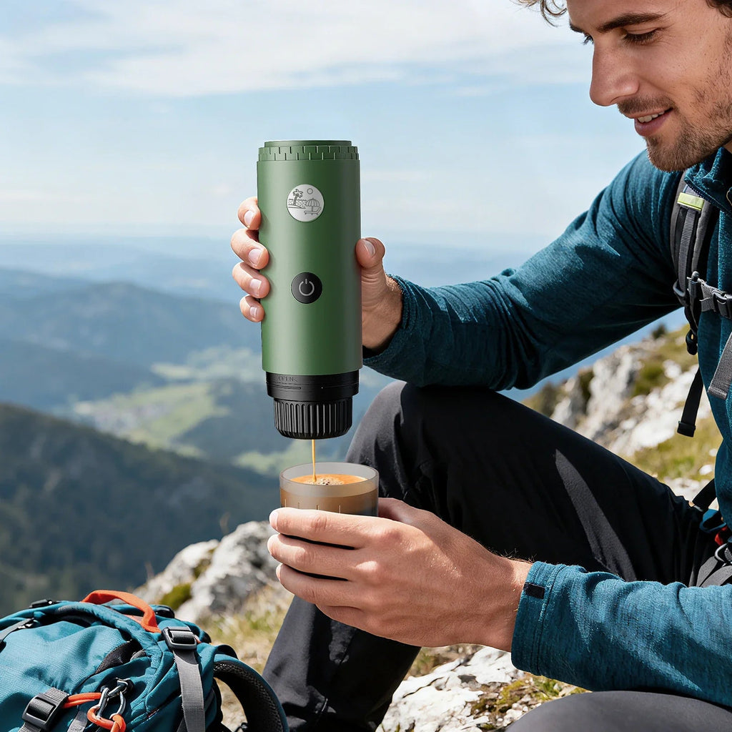 Machine à expresso portable 3-en-1, cafetière de voyage pour le camping, la randonnée, le bureau, auto-chauffante avec USB-C - Golden High-Tech