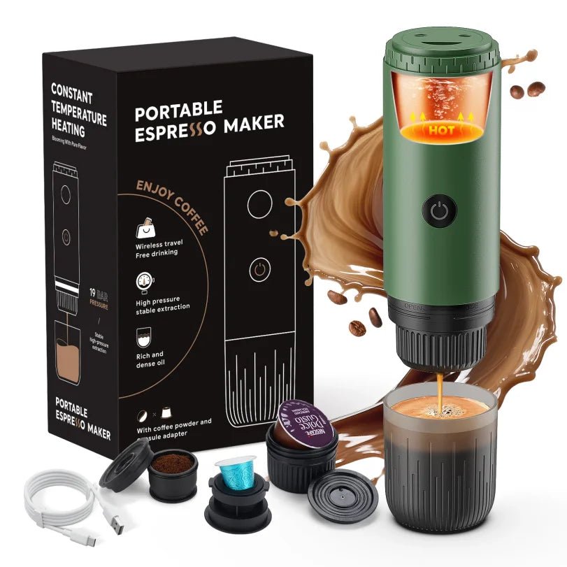 Machine à expresso portable 3-en-1, cafetière de voyage pour le camping, la randonnée, le bureau, auto-chauffante avec USB-C, nouveauté 2026 - Golden High-Tech