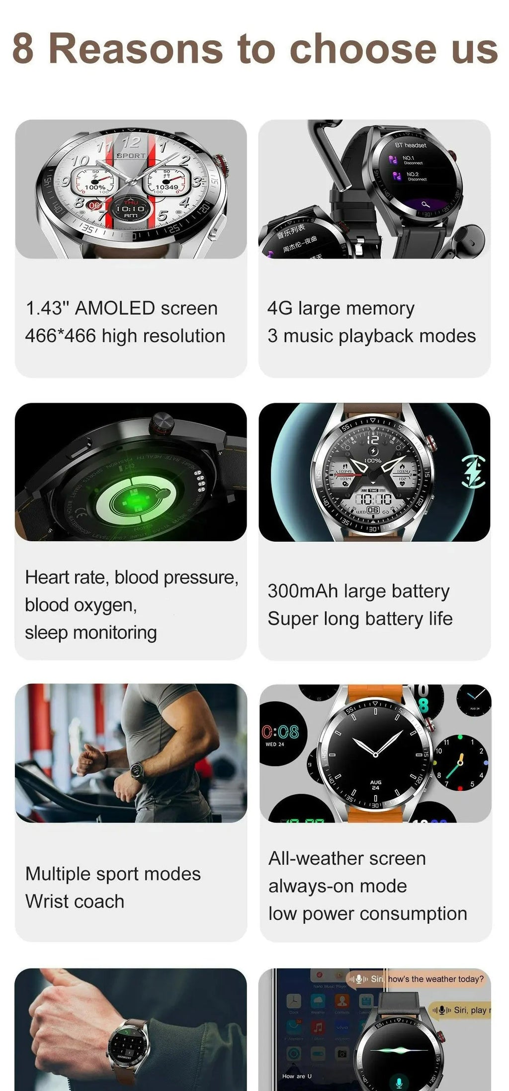 Montre intelligente AMOLED Z30 Pro pour hommes et femmes, montres-bracelets numériques, bracelet de fitness, musique locale, montre-bracelet électronique, 1.43" - Golden High-Tech