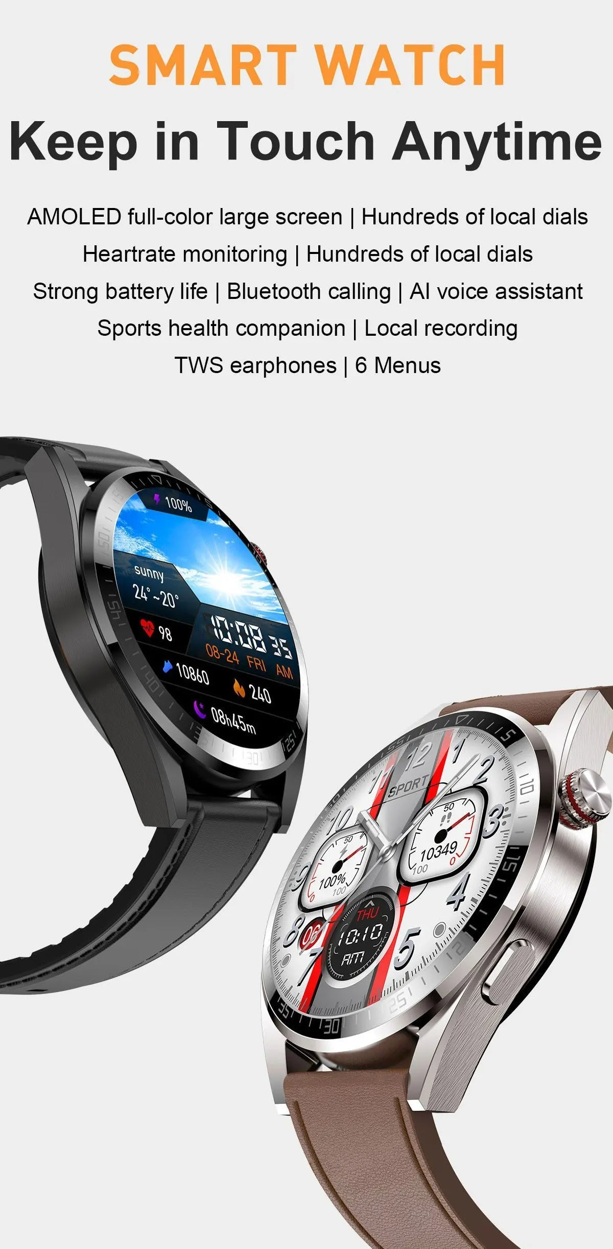 Montre intelligente AMOLED Z30 Pro pour hommes et femmes, montres-bracelets numériques, bracelet de fitness, musique locale, montre-bracelet électronique, 1.43" - Golden High-Tech