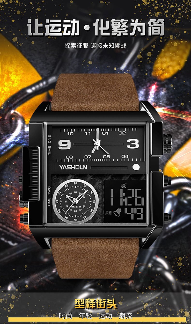 Multifunctional Sports Watch Men's Large Dial Digital Dual Display Electronic Watch Waterproof Belt Men's Watch Cross-border Foreign Trade Watch - Golden High-Tech