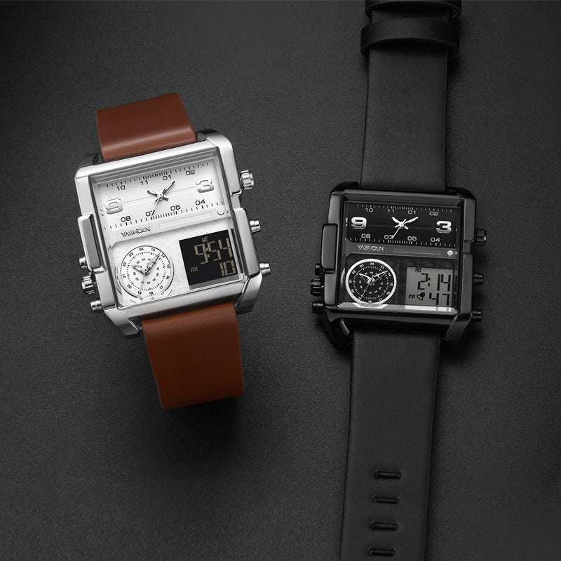 Multifunctional Sports Watch Men's Large Dial Digital Dual Display Electronic Watch Waterproof Belt Men's Watch Cross-border Foreign Trade Watch - Golden High-Tech