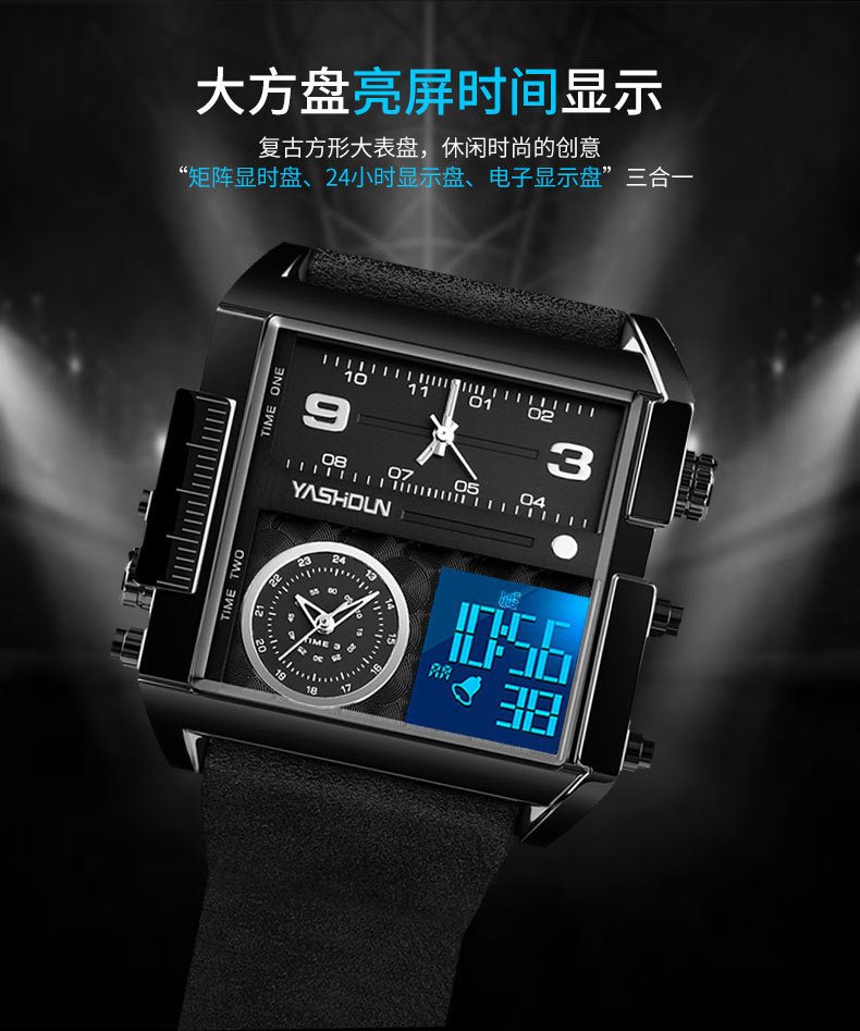 Multifunctional Sports Watch Men's Large Dial Digital Dual Display Electronic Watch Waterproof Belt Men's Watch Cross-border Foreign Trade Watch - Golden High-Tech
