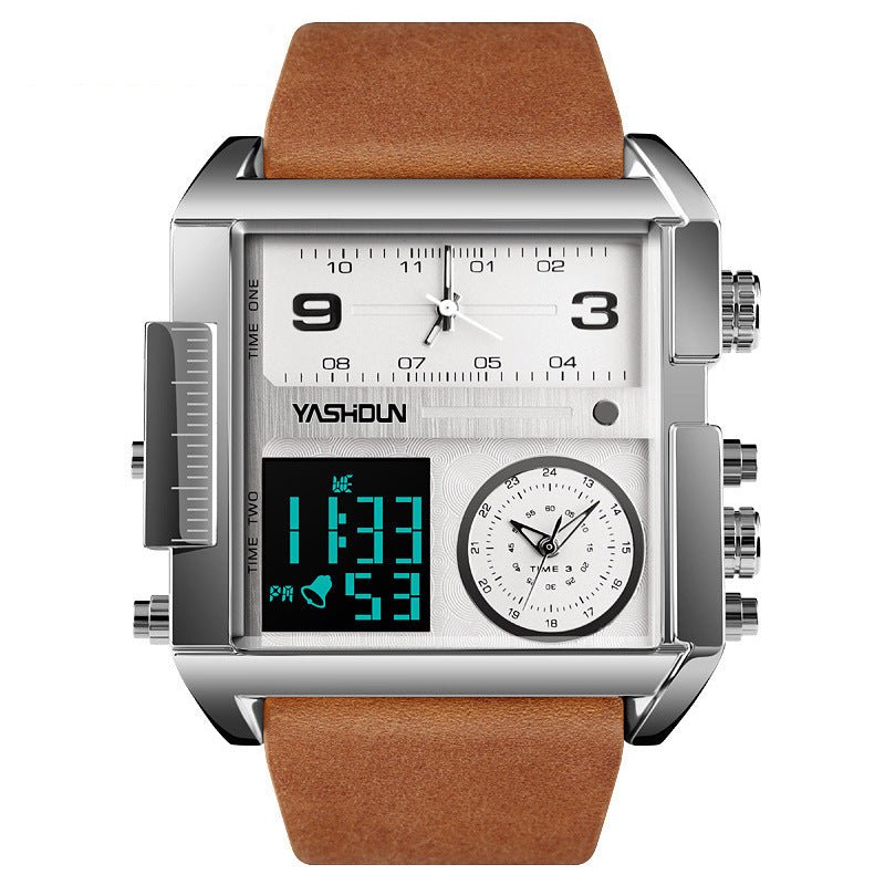 Multifunctional Sports Watch Men's Large Dial Digital Dual Display Electronic Watch Waterproof Belt Men's Watch Cross-border Foreign Trade Watch - Golden High-Tech