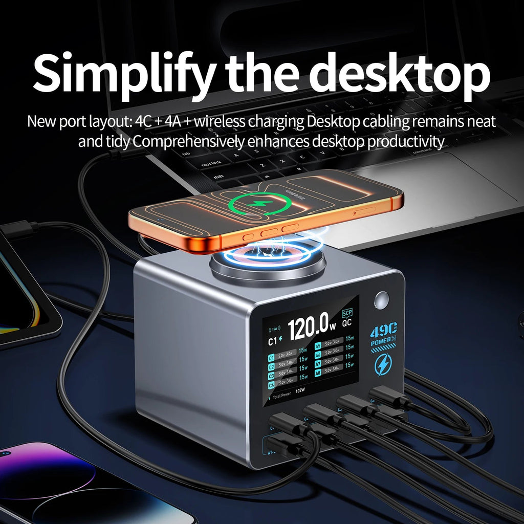 Nouveau chargeur numérique intelligent 140W, chargeur sans fil, chargeur multi-ports (4C4A) pour smartphones, tablettes et plus - Golden High-Tech