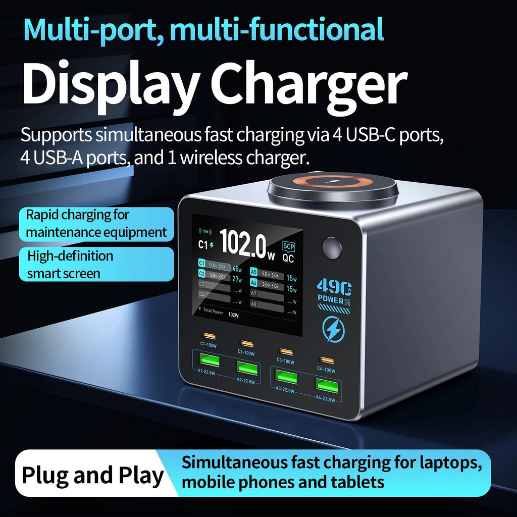 Nouveau chargeur numérique intelligent 140W, chargeur sans fil, chargeur multi-ports (4C4A) pour smartphones, tablettes et plus - Golden High-Tech