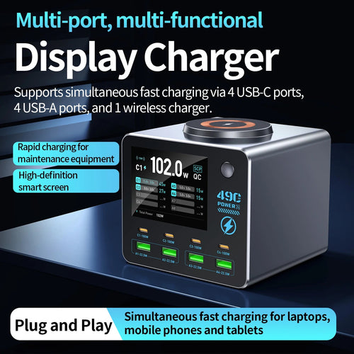 Nouveau chargeur numérique intelligent 140W, chargeur sans fil, chargeur multi-ports (4C4A) pour smartphones, tablettes et plus - Golden High-Tech