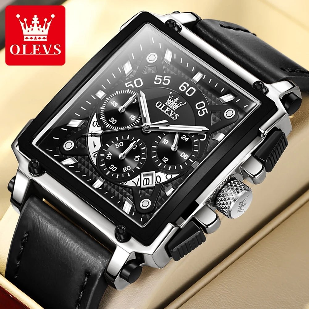 OLEVS 9919 hommes montre originale marque carré montre à Quartz étanche lumineux bracelet en cuir Sport horloge mâle montre pour hommes - Golden High-Tech