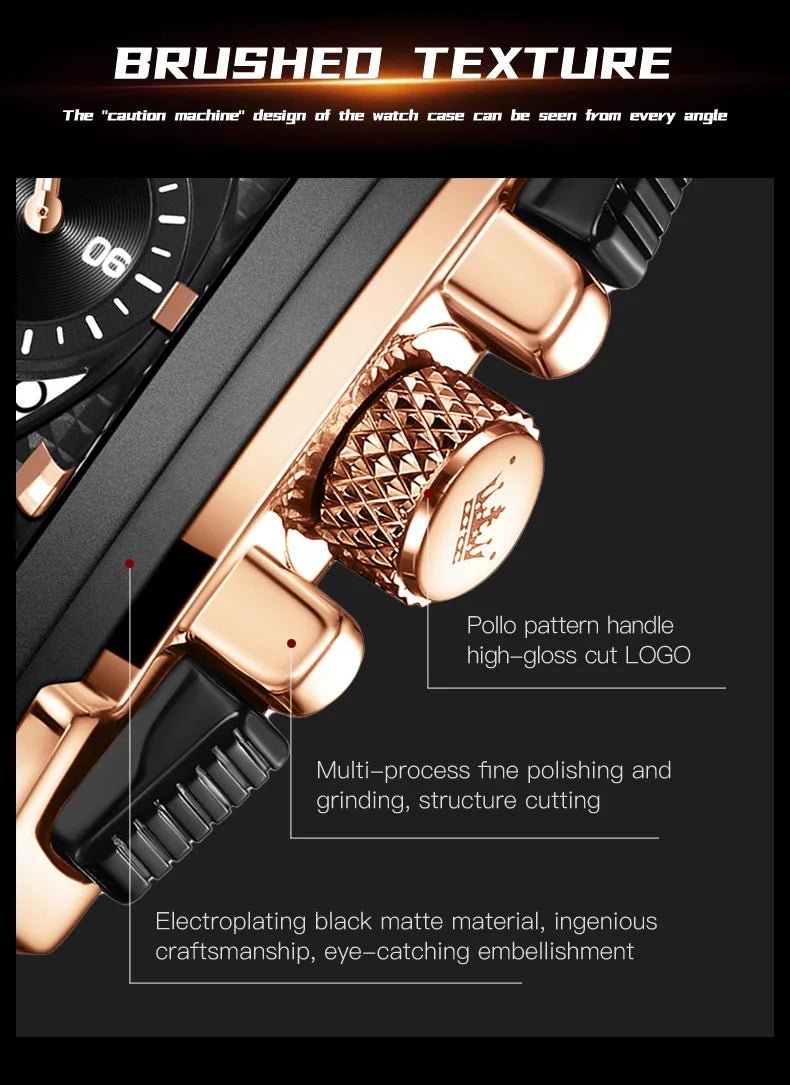 OLEVS 9919 hommes montre originale marque carré montre à Quartz étanche lumineux bracelet en cuir Sport horloge mâle montre pour hommes - Golden High-Tech