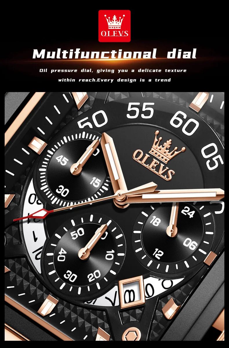 OLEVS 9919 hommes montre originale marque carré montre à Quartz étanche lumineux bracelet en cuir Sport horloge mâle montre pour hommes - Golden High-Tech