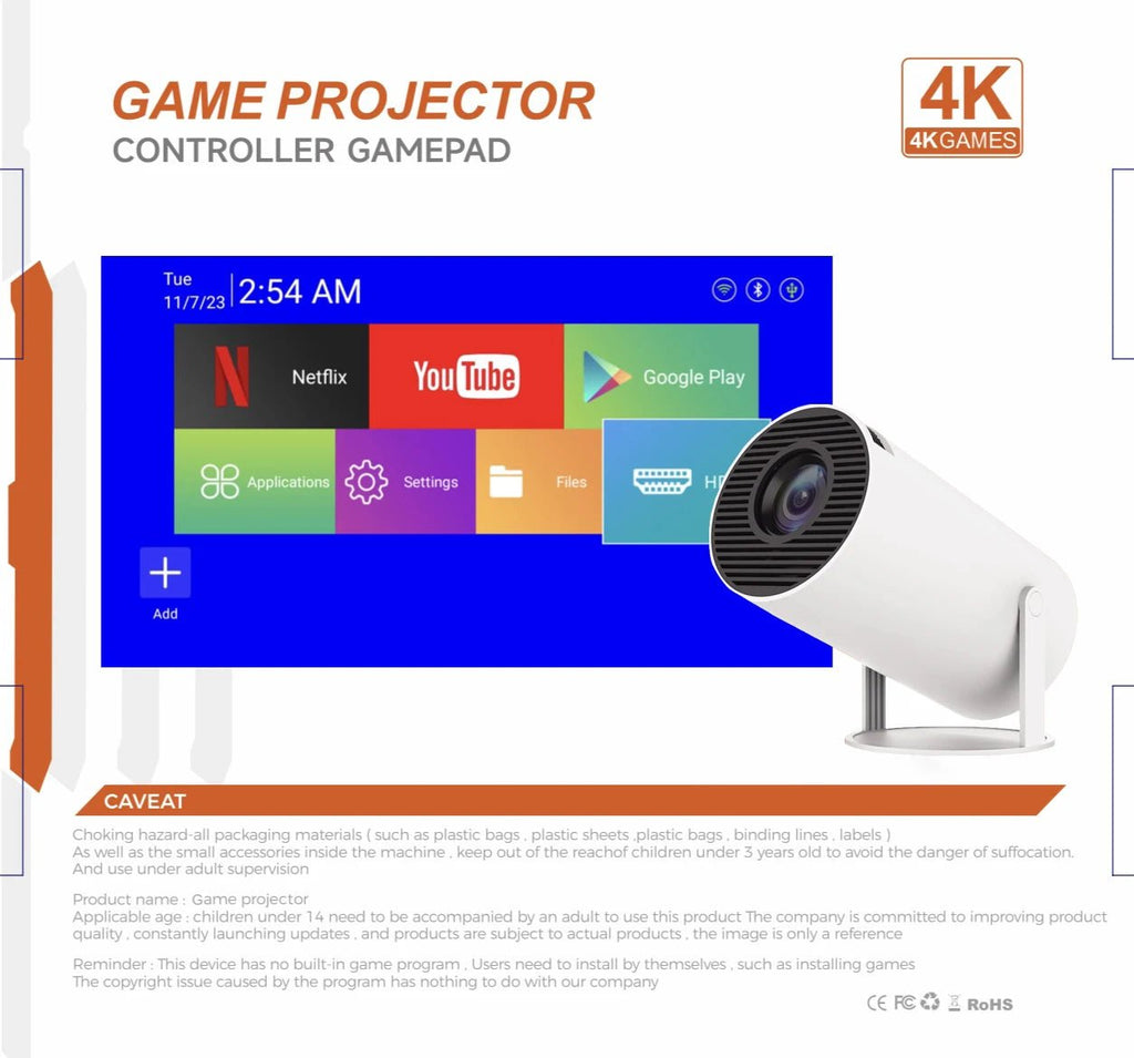 Projecteur de jeu 3D 2 en 1, contrôleur F300, boîtier TV, Android 11, 5G, WIfi, Playstore, cinéma maison, extérieur, mini projecteur portable 4k - Golden High-Tech