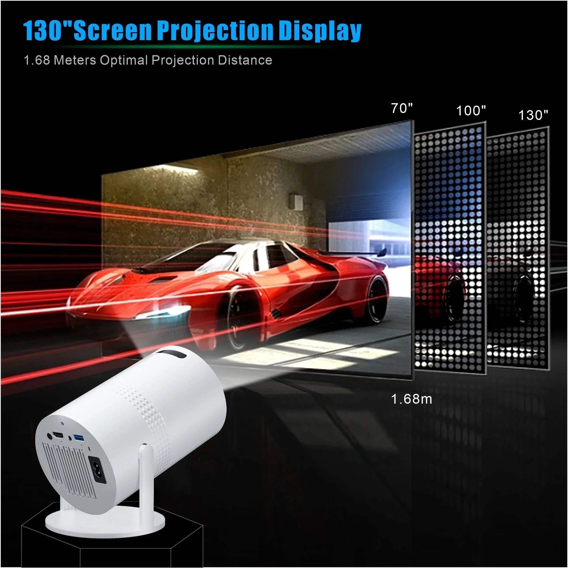 Salange P300 Mini Portable Projector - 4K 8K Video Decoding, 720P HD, Android 11, Wi-Fi, BT 5.1 - Golden High-Tech