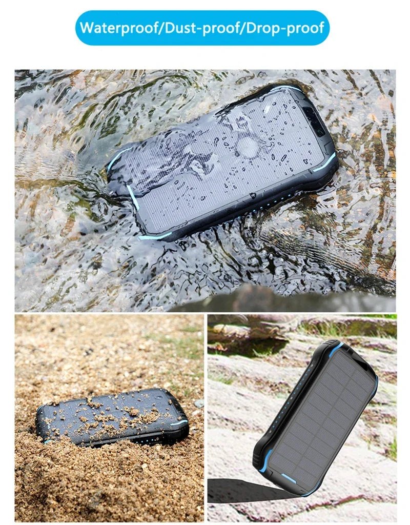 Solar Power Bank 26800mAh Waterproof Portable Solar Panel Fast Charger Powerbank External Battery Power Bank with Camping Light - Golden High-Tech